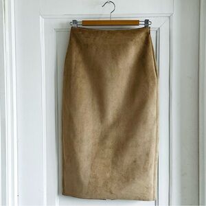 Light Sand Faux-Suede Midi Skirt